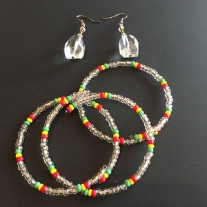 Reggae Jamaican Rasta Bangle Bracelets & Earrings